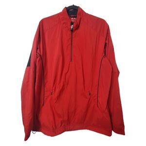 Adidas Climaproof Red 1/4 Windbreaker Jacket Men's Size Medium Athletic Pockets